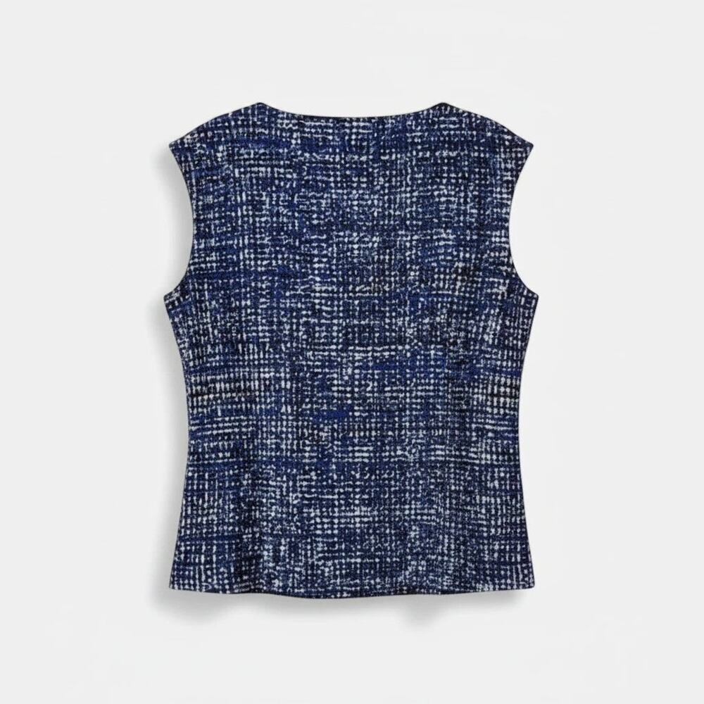 Kasper Women's Blue Sleeveless V-Neck Printed Blouse - Picture 2 of 6